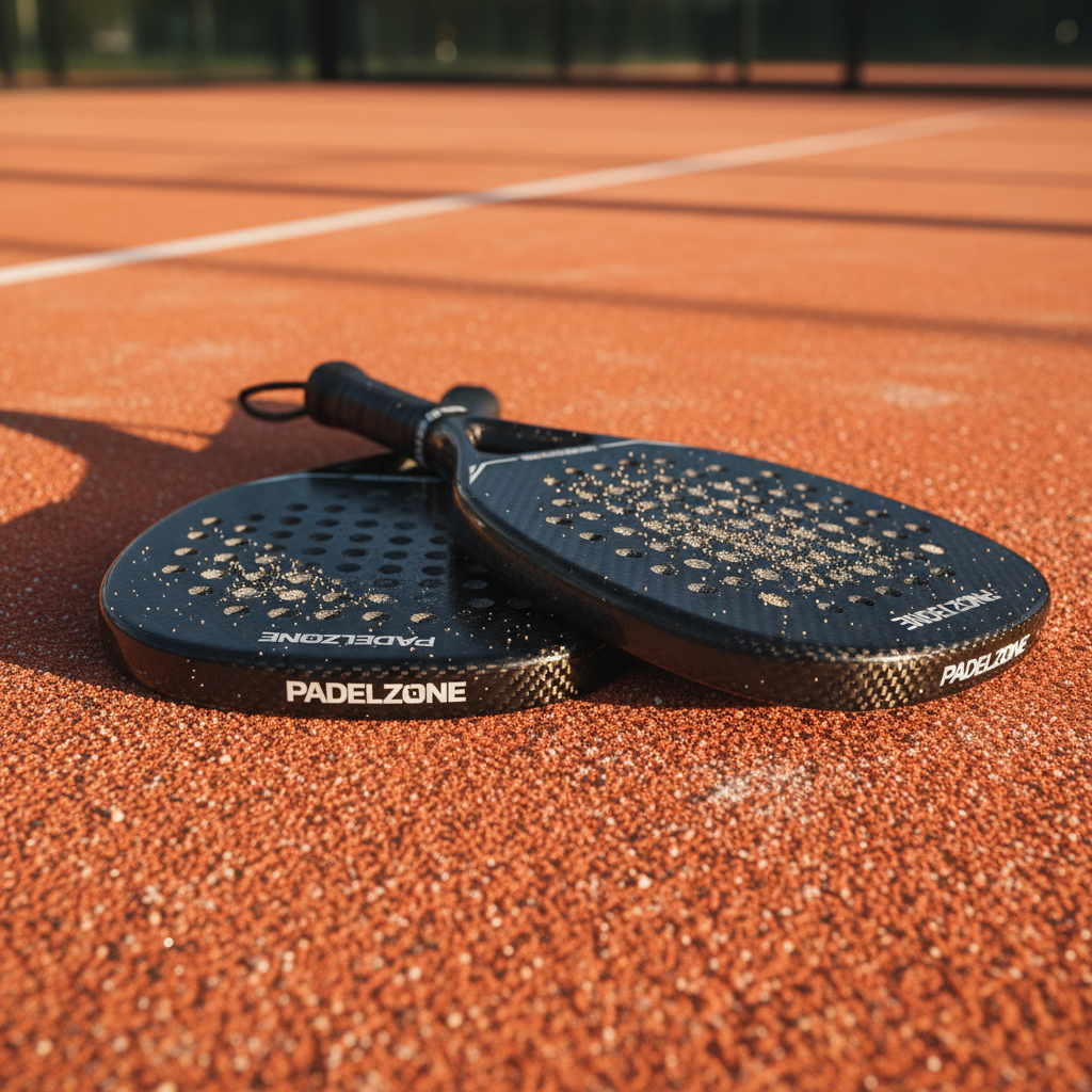 Padel Schläger auf orangenem Padel Court